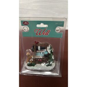 Square Christmas Village Water Wishing Well with Bucket Cardinal